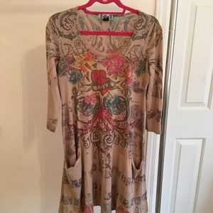 Covercharge Tan Dress Design Stretch Pockets, Sz M